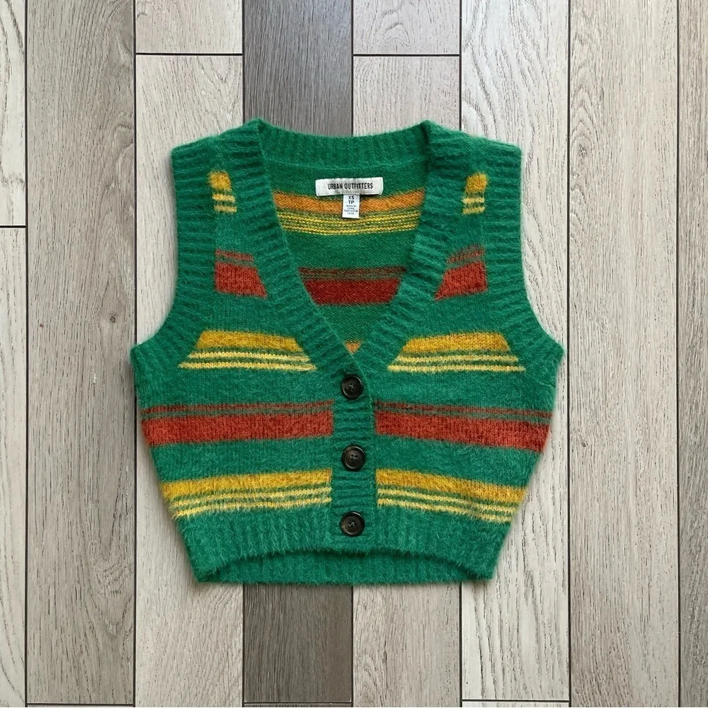 Urban Outfitters Green and Orange Knit Vest Sweater - Picture 1 of 4